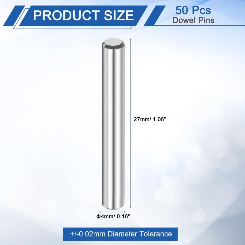 uxcell 50 Pcs 4mm x 27mm Dowel Pins Bearing Steel Cylindrical Dowel Pins Shelf Support Peg Pin Rod Fasten Elements Metal Shelf Pegs +/-0.02mm Diameter Tolerance, Silver Tone - Image 2